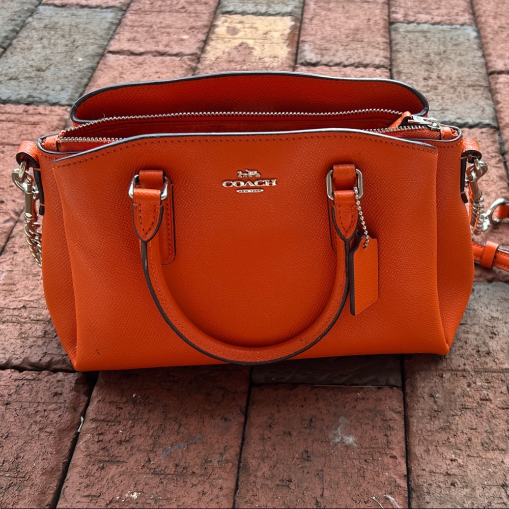 Coach Mini Sage Carryall – Orange Pebbled Leather Satchel